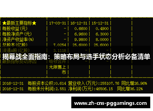 揭幕战全面指南：策略布局与选手状态分析必备清单